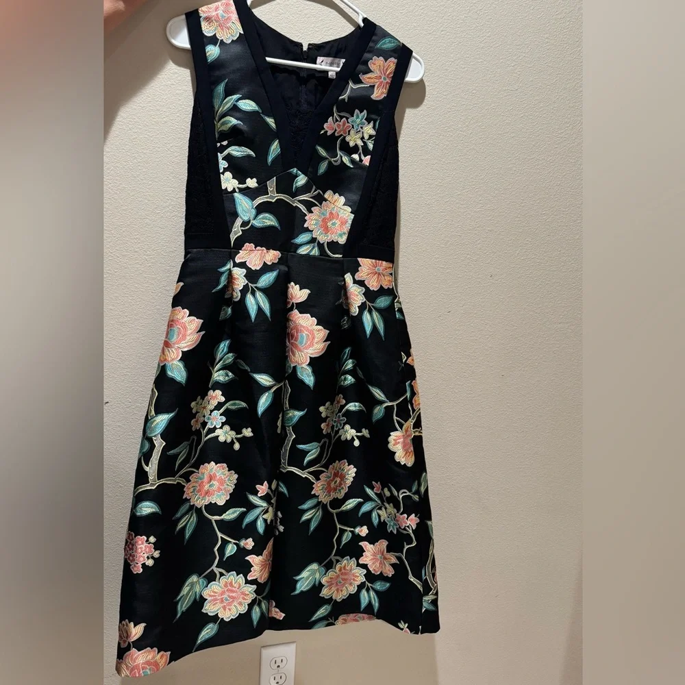 Nanette Lepore Black Floral Midi Dress - Picture 1 of 6